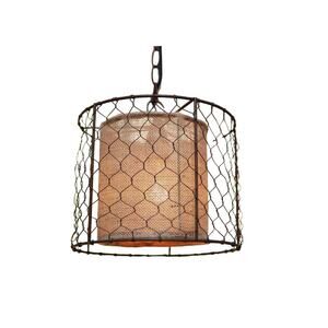 Farmhouse Pendant Light Lamp Rustic Chicken Wire Shade with Burlap Center Brown